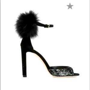 JIMMY CHOO Blk Suri Fur Strappy heel 41